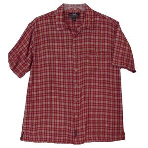 Vintage Colo Wear Shirt Mens XL red plaid short sleeve pocket soft viscose white